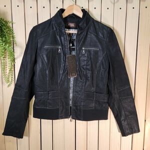 Danier Leather Jacket. New Bomber Jacket with Zip Pockets.